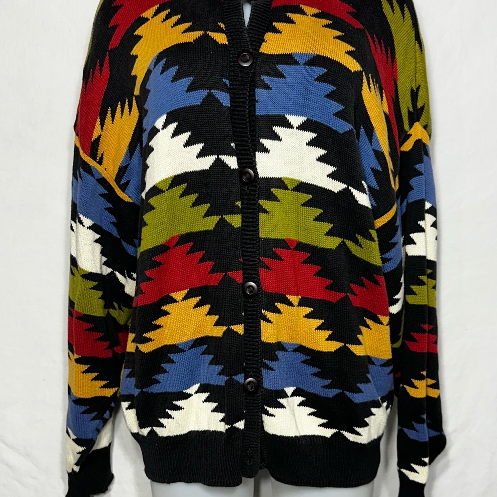 Melizan Women's 2 Geometric Retro Navajo Button Up Oversized Heavy Sweater